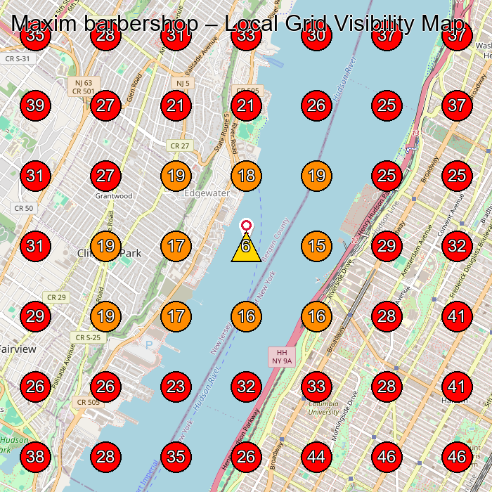 Maxim barbershop GeoGrid visibility map for Barber Shop in Edgewater